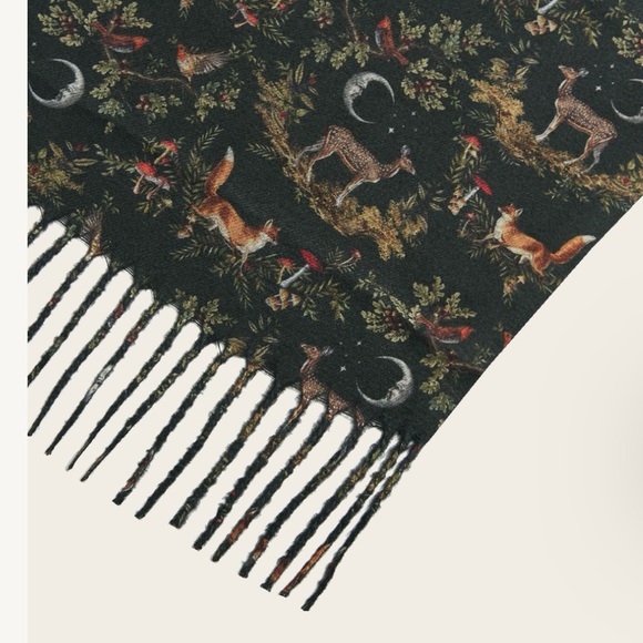 Fable England Black Wonderland Toile Tassel Scarf - Picture 3 of 5